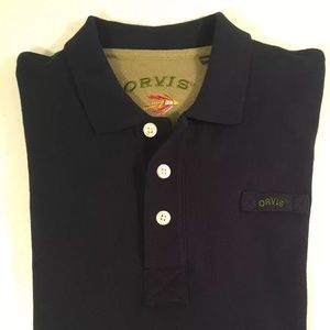 Orvis Mens Shirt Blue Short Sleeve Polo Size Large